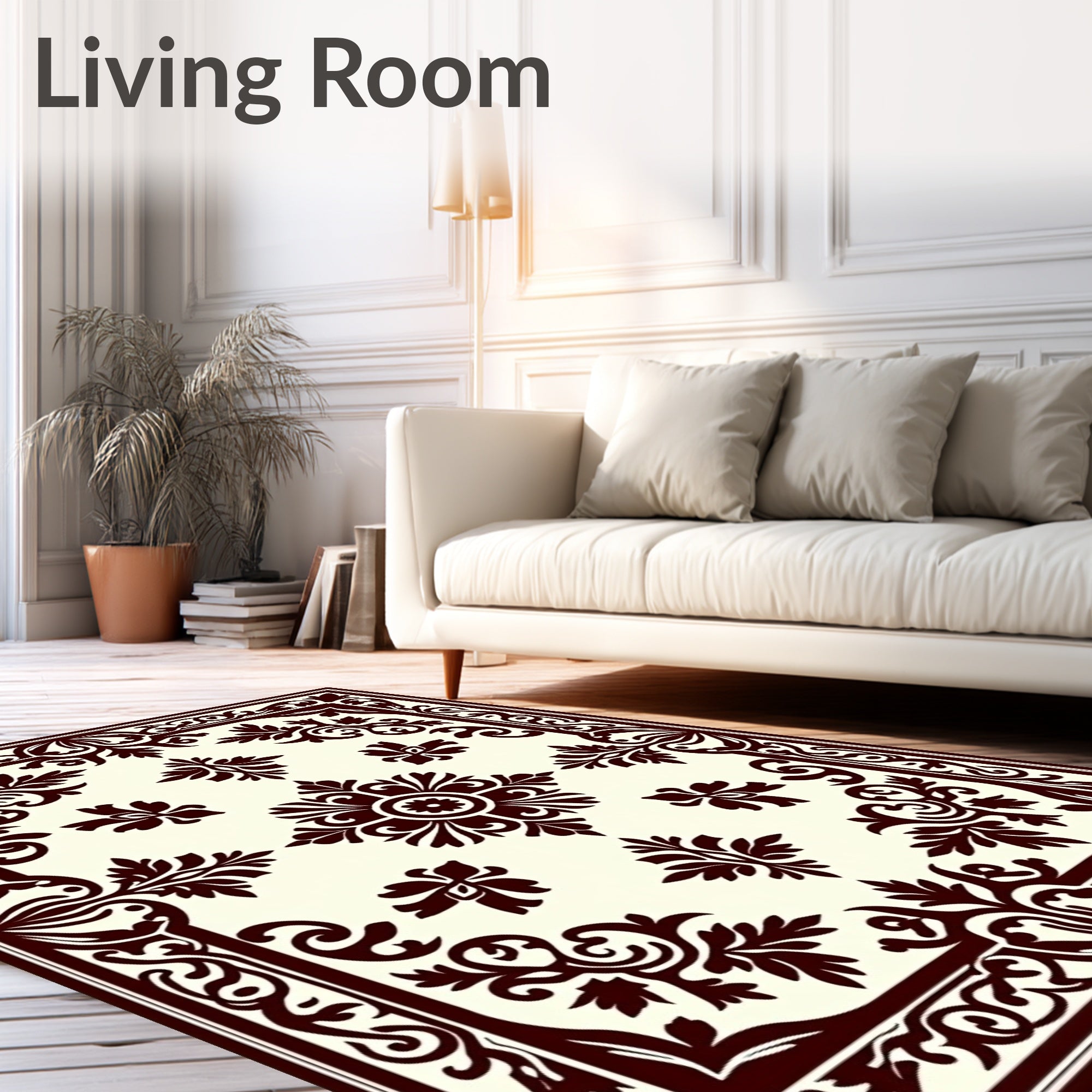 Classic Burgundy Floral Medallion Border Rug