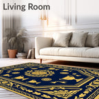Navy Gold Trophy Laurel Emblem Rug