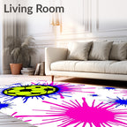 Neon Soccer Ball Splatter Explosion Rug