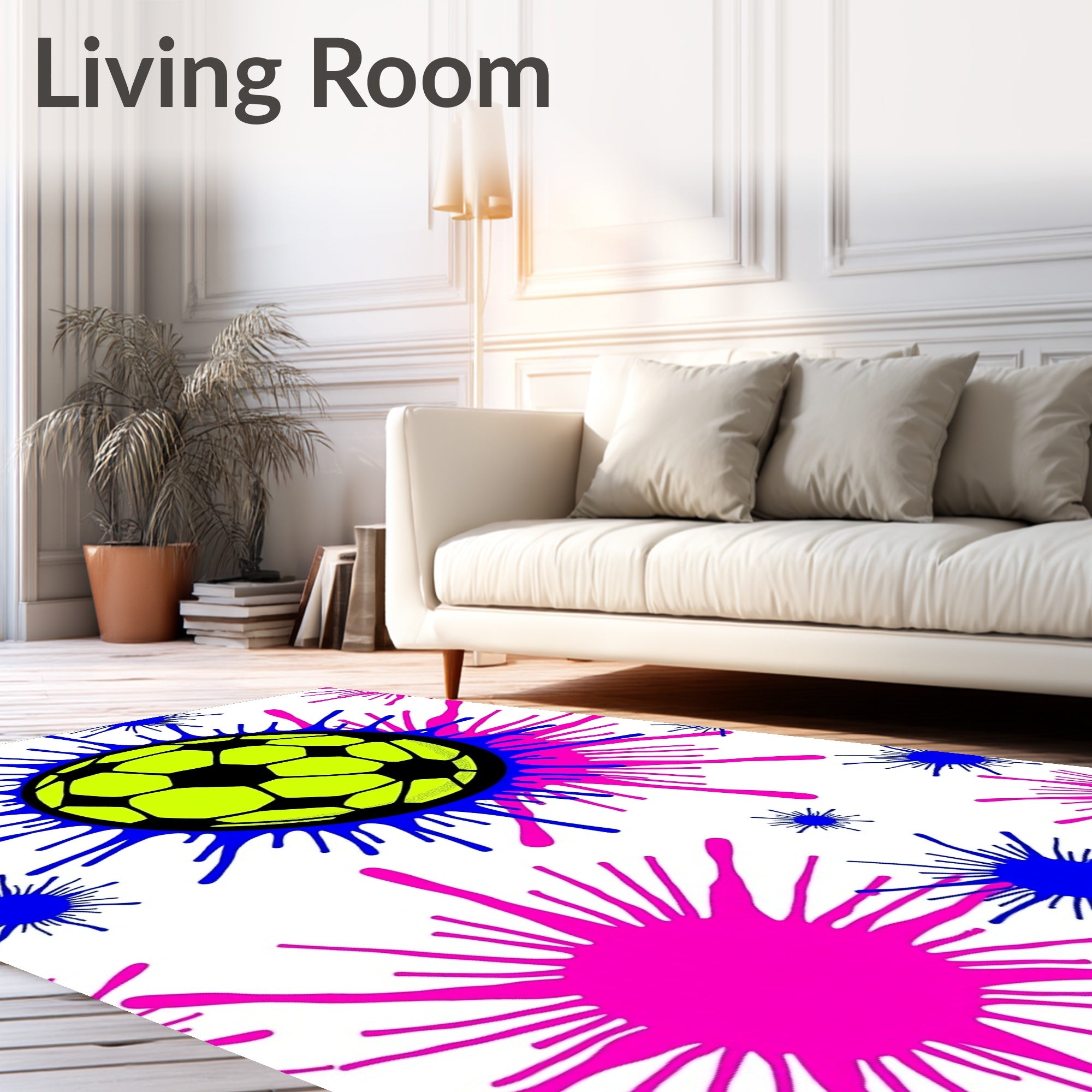 Neon Soccer Ball Splatter Explosion Rug
