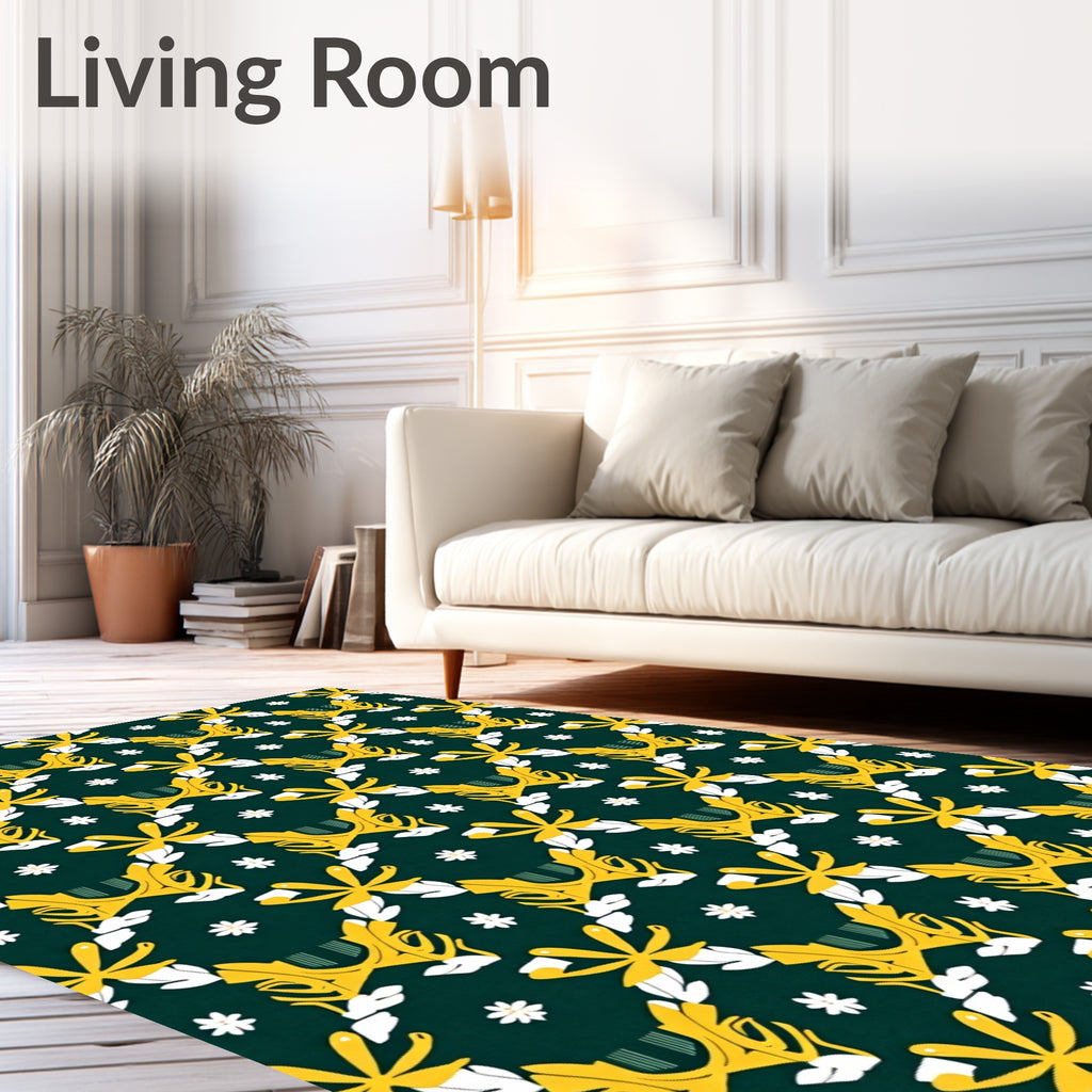 Emerald Yellow Floral Repeating Pattern Rug