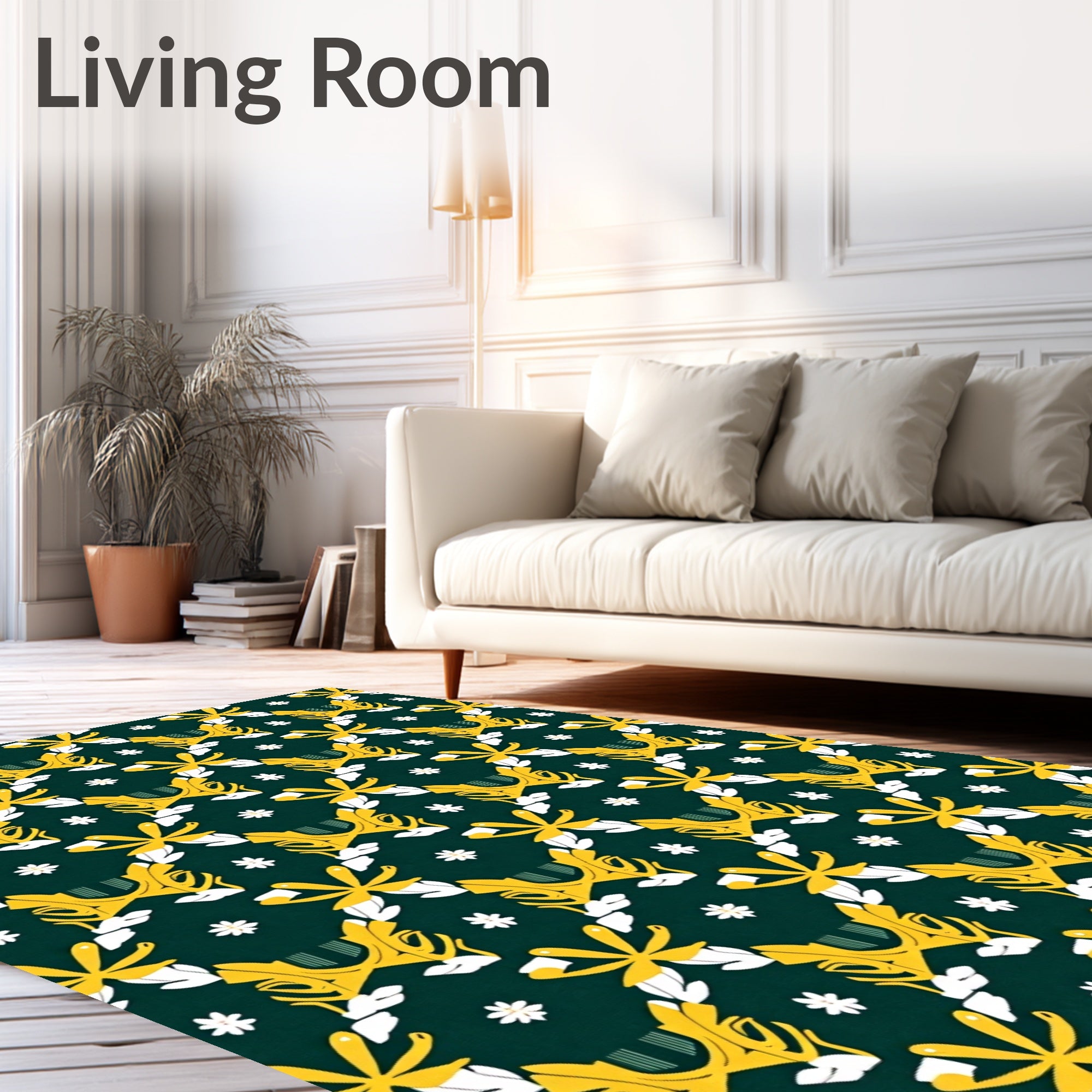 Emerald Yellow Floral Repeating Pattern Rug
