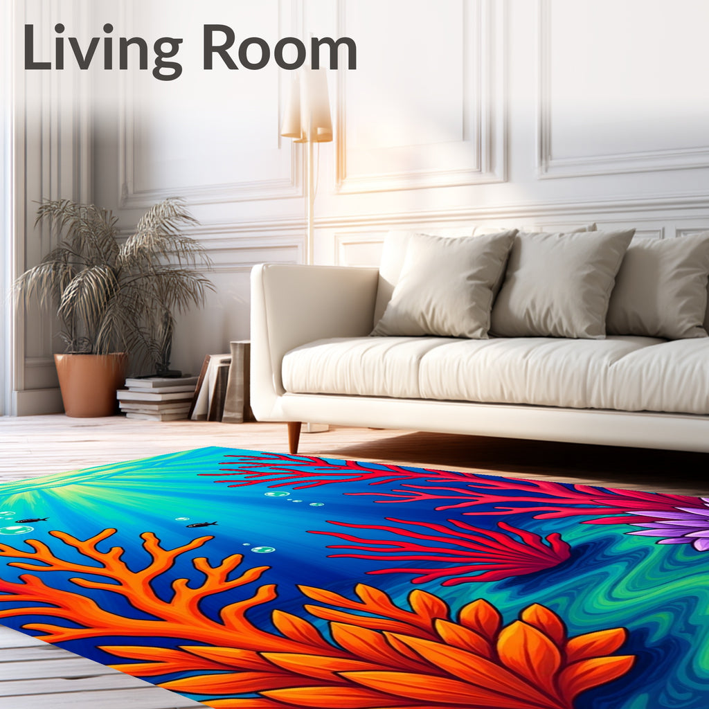 Vibrant Coral Reef Underwater Scene Rug