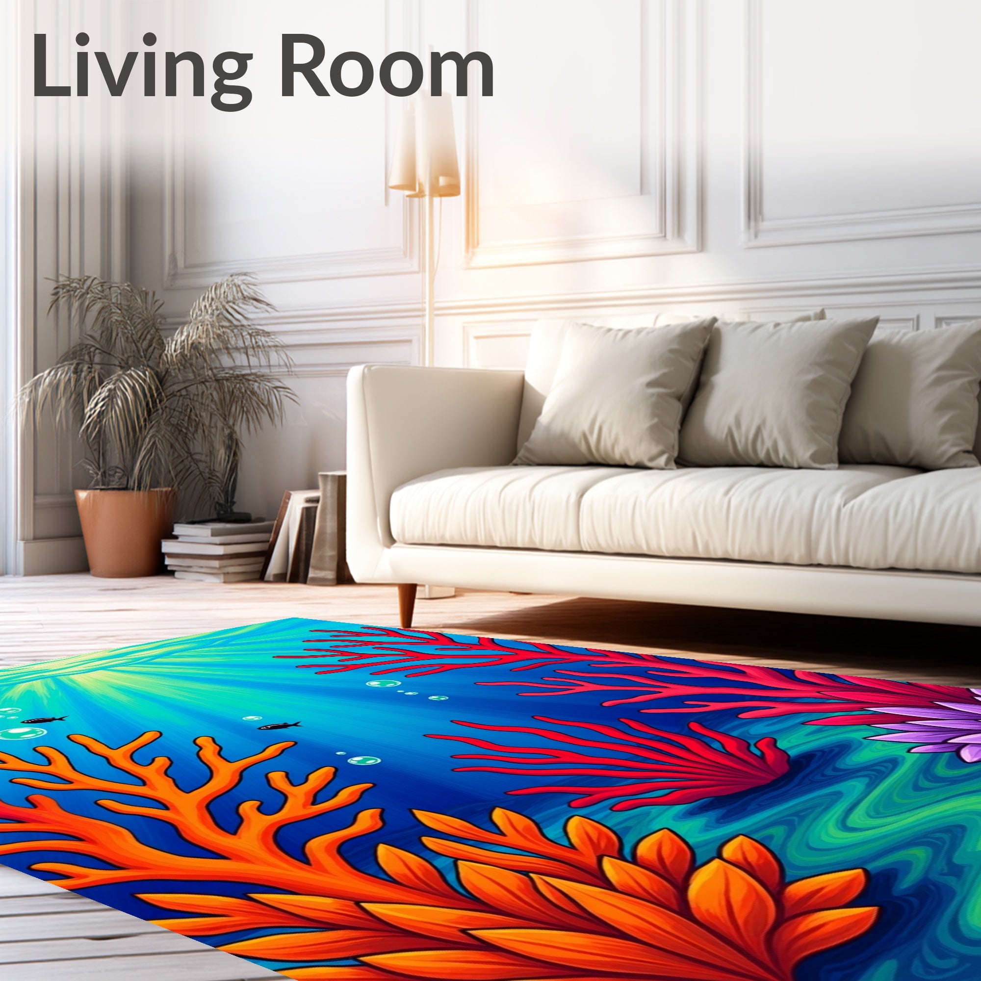 Vibrant Coral Reef Underwater Scene Rug