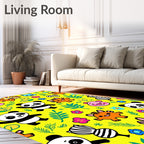 Cute Panda Animals With Flowers Rug