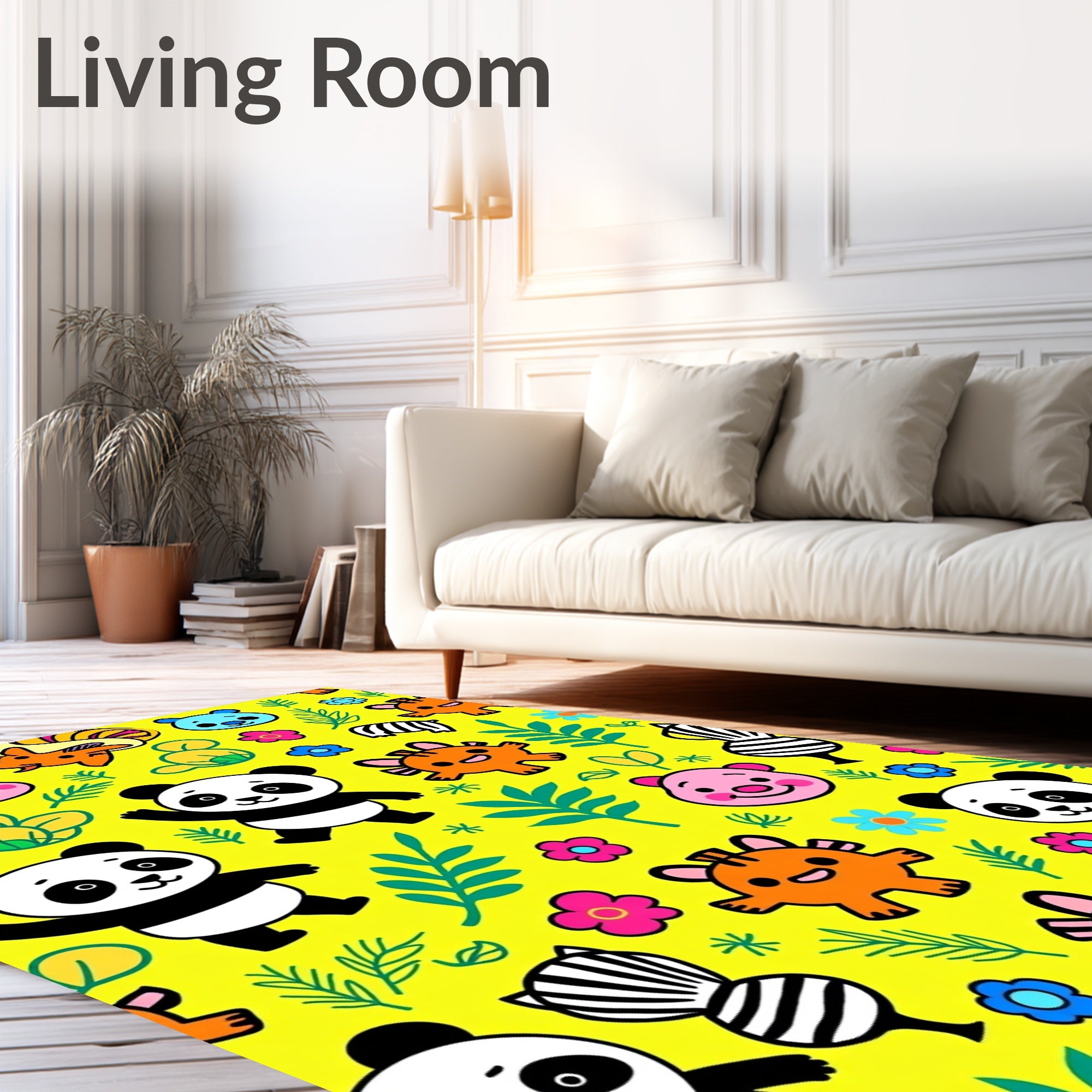 Cute Panda Animals With Flowers Rug