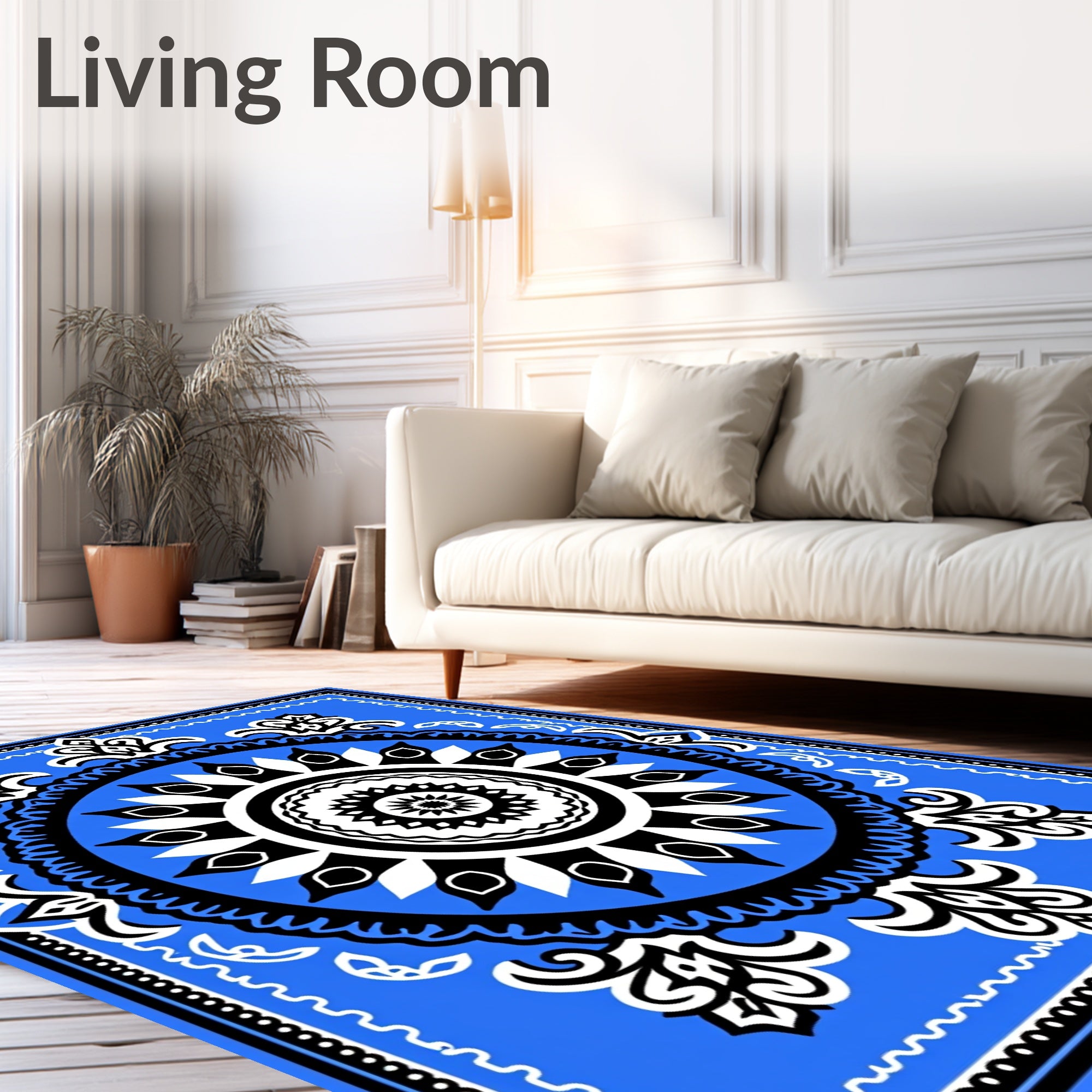 Bold Blue Black White Medallion Radiance Rug