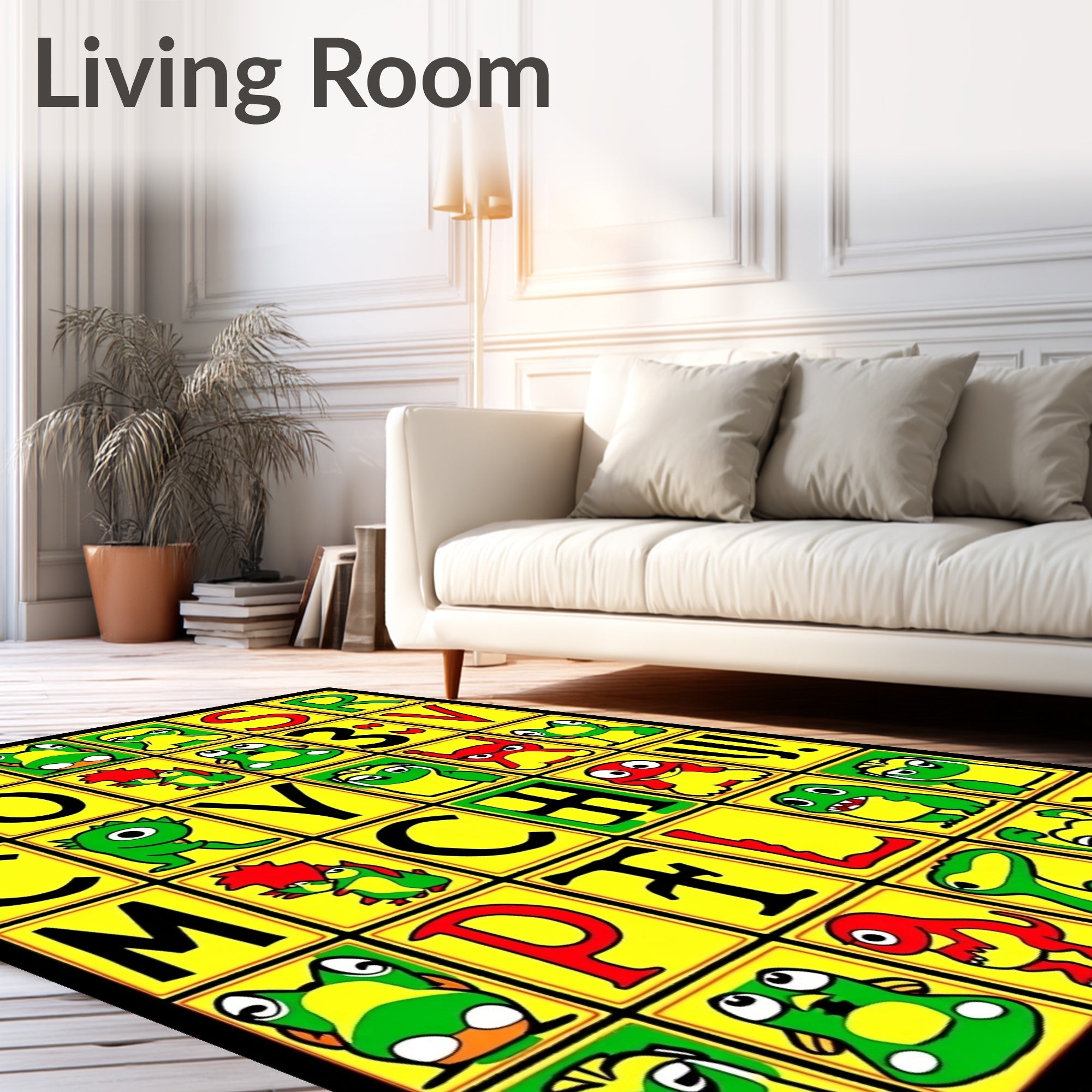 Alphabet Monsters Yellow Green Red Rug