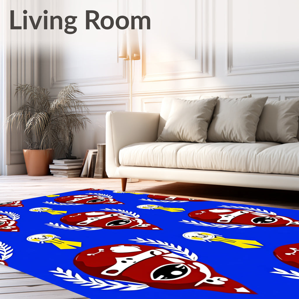Red Whimsical Face Laurel Wreath Rug