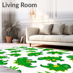 Playful Green Dinosaur Jungle Scene Rug
