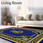 Regal Blue Gold Crown Emblem Rug