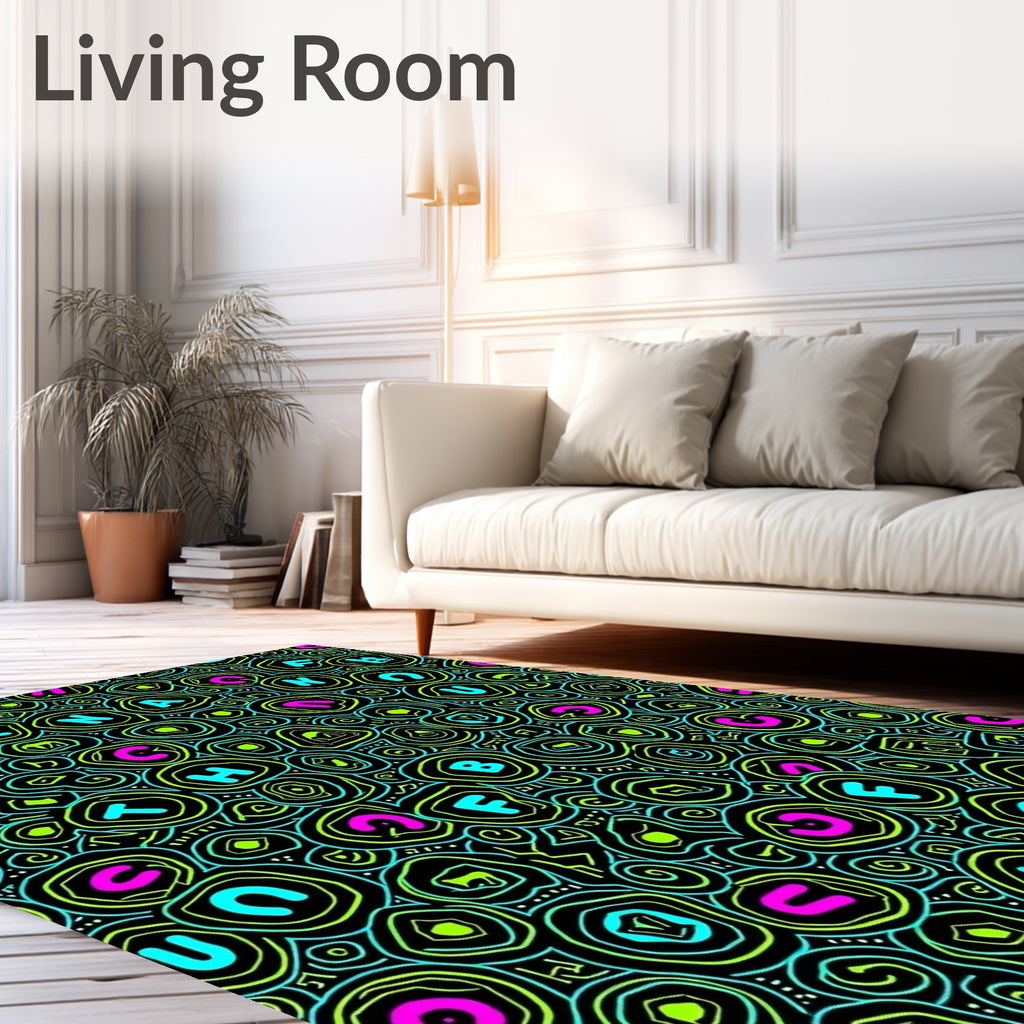 Colorful Neon Alphabet Circles Rug