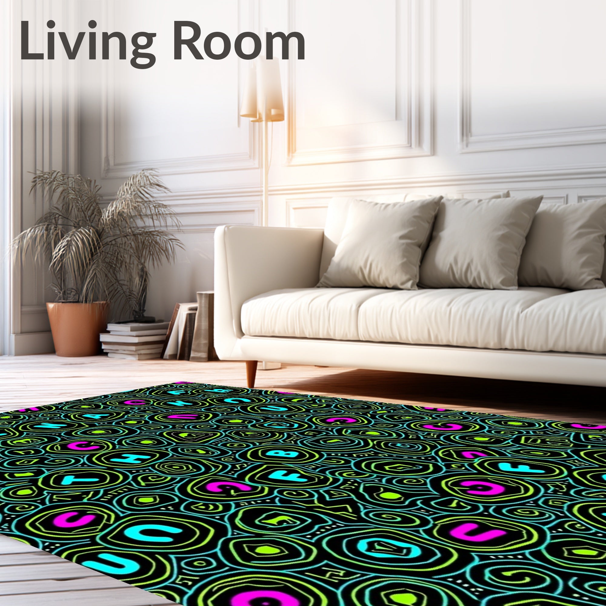 Colorful Neon Alphabet Circles Rug