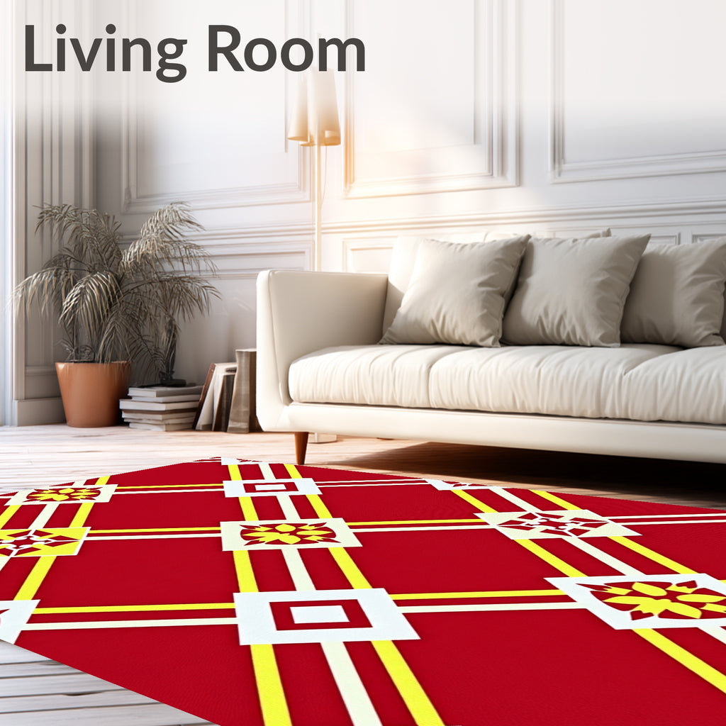 Bold Red Lattice Geometric Medallion Rug