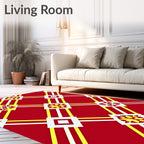 Bold Red Lattice Geometric Medallion Rug