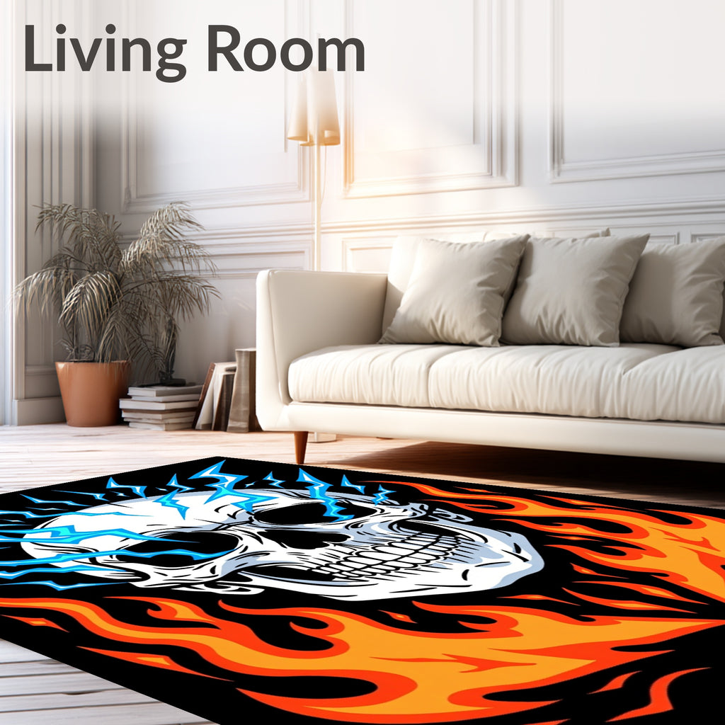 Fiery Skull With Electric Blue Flames Rug