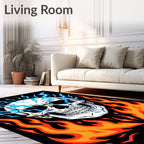 Fiery Skull With Electric Blue Flames Rug