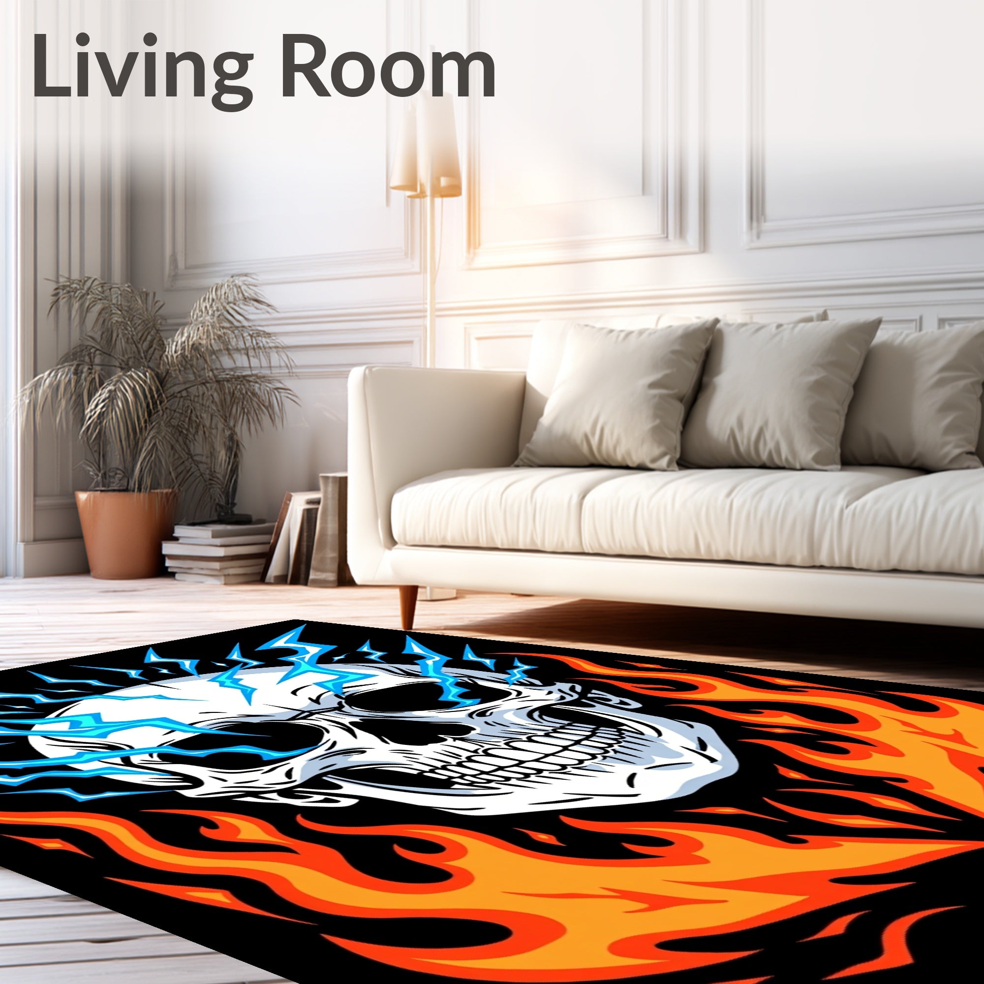 Fiery Skull With Electric Blue Flames Rug
