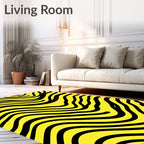 Bold Yellow Black Swirl Stripes Rug