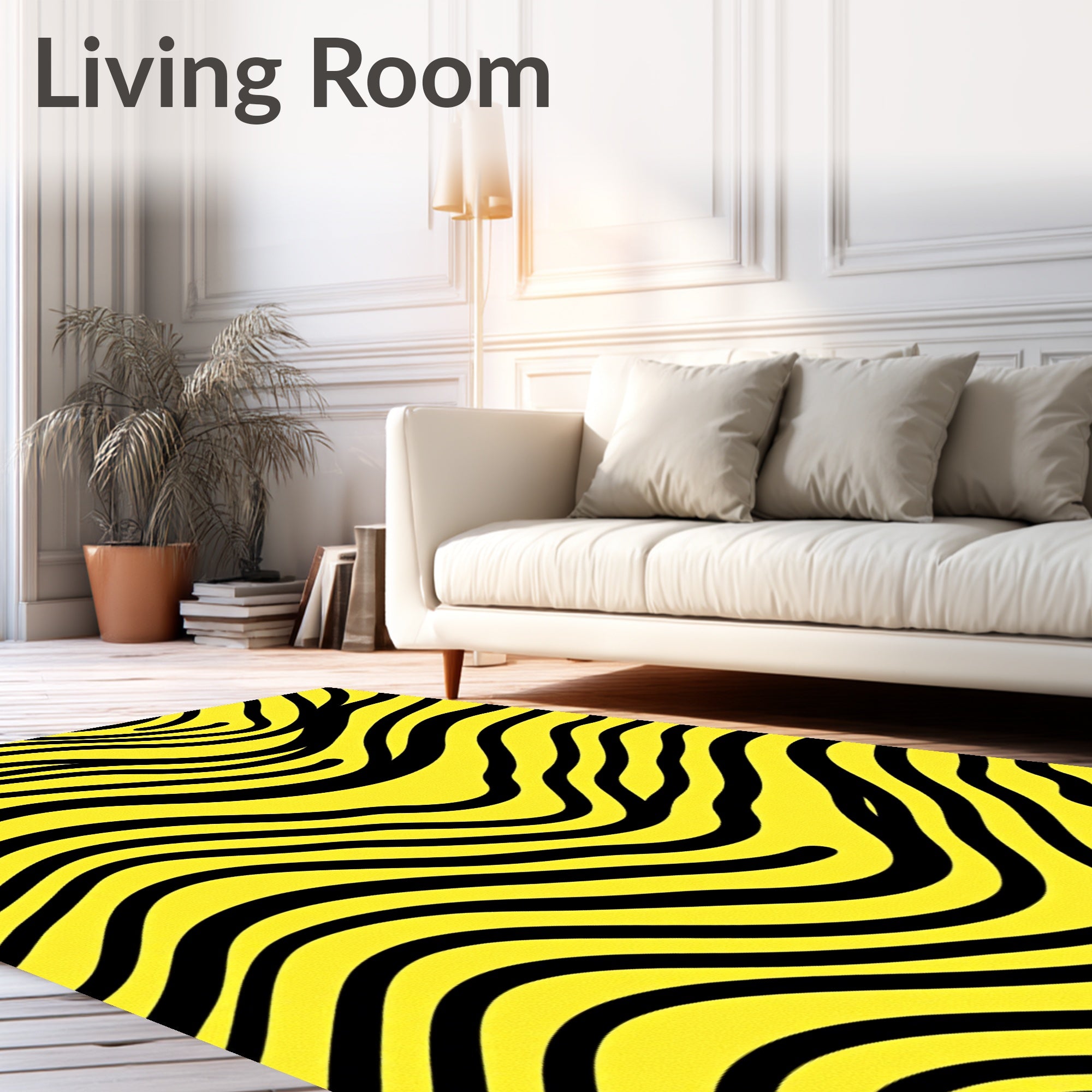 Bold Yellow Black Swirl Stripes Rug