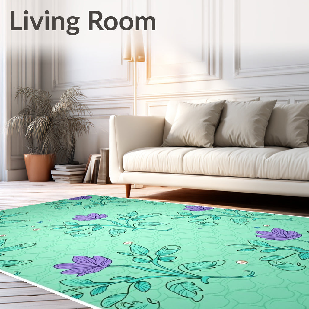 Aqua Purple Floral Vine Art Rug