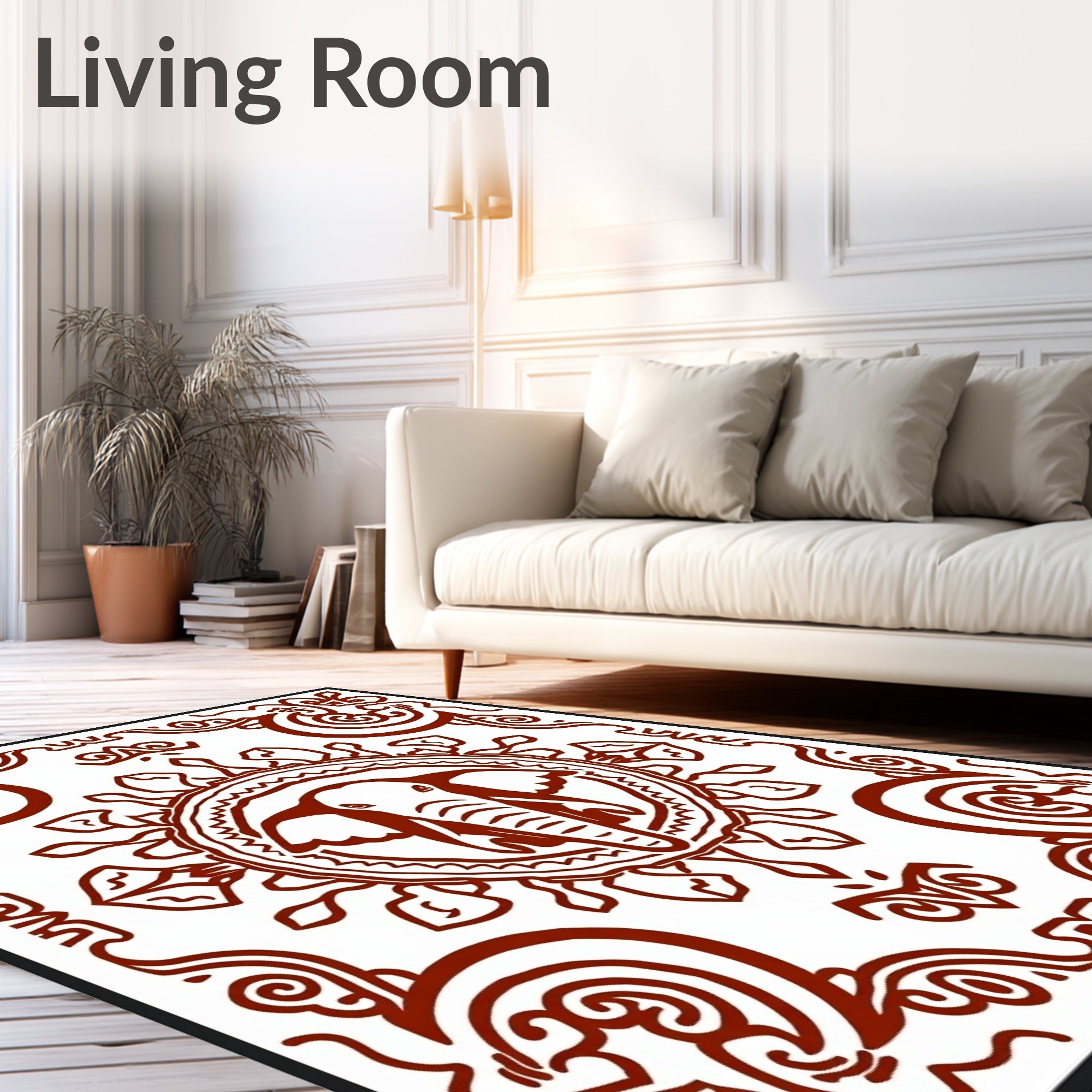 Crimson Elephant Medallion Mandala Rug