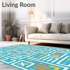 Playful Teal Maze Alphabet Blocks Rug