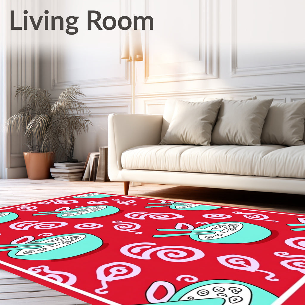Red Rice Bowl With Chopsticks Swirls Rug