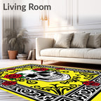 Bold Red Rose Skull Yellow Floral Rug