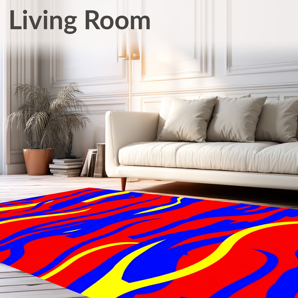 Bold Red Blue Yellow Swirl Rug