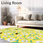 Yellow Daisy Bee Meadow Print Rug