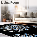 Black White Blue Floral Mandala Rug