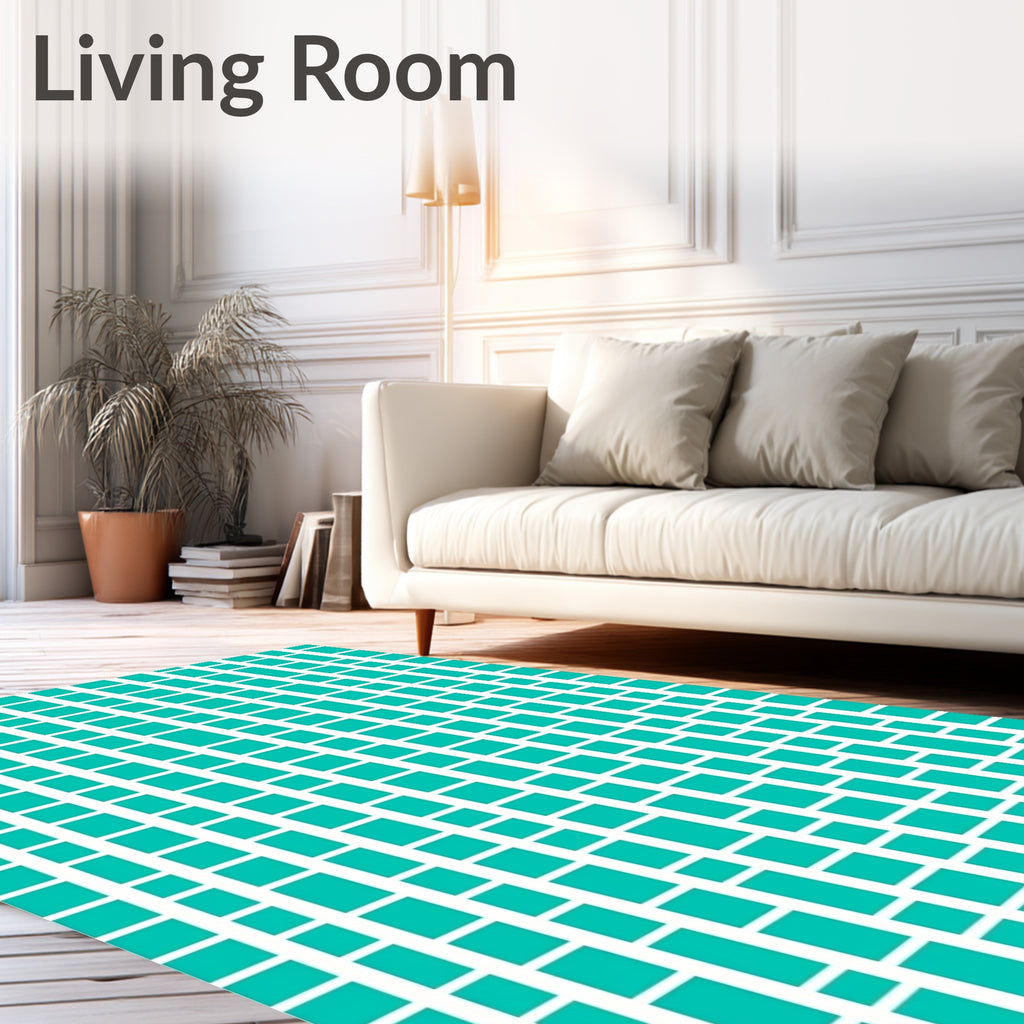 Aqua Teal Squares Vertical Stripe Rug
