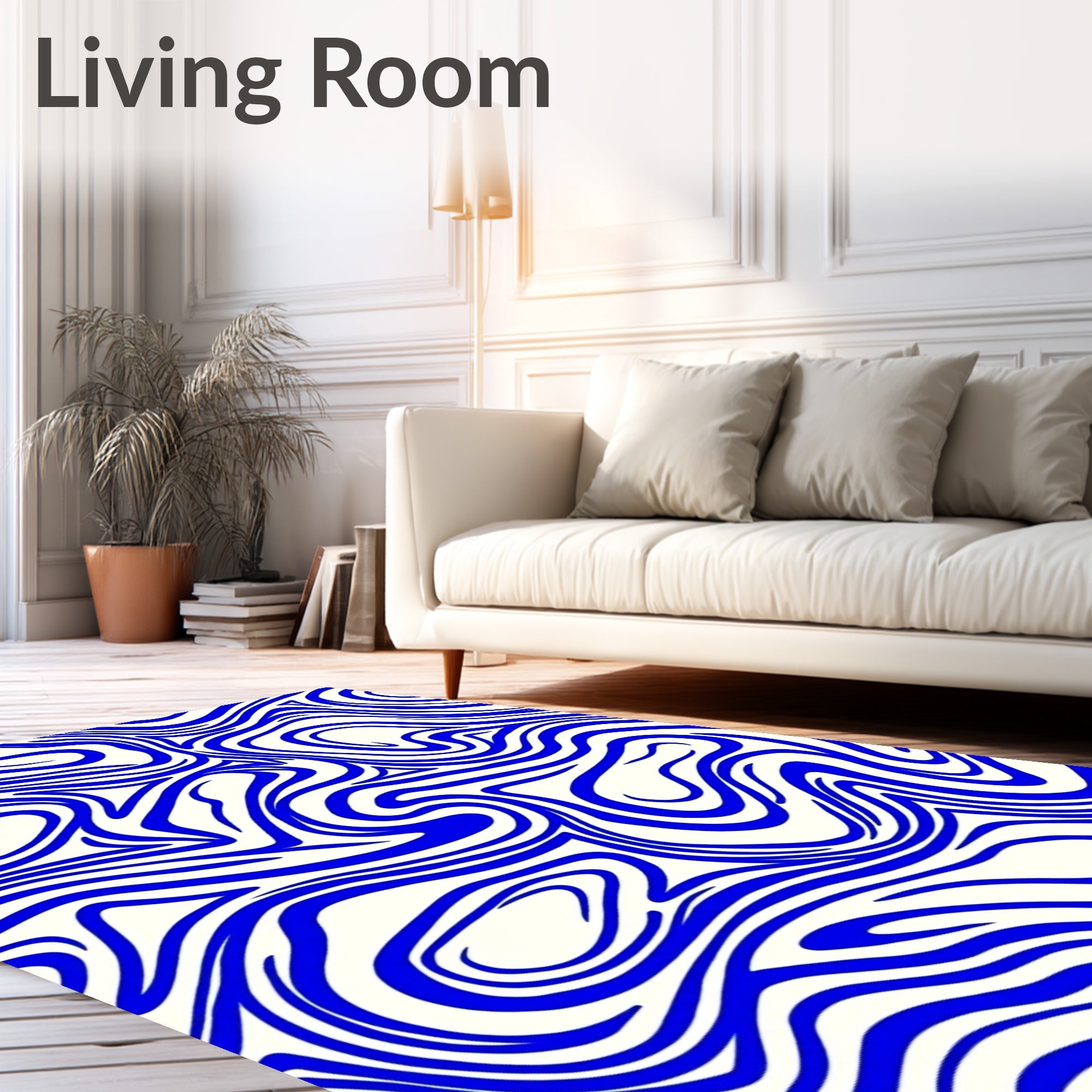 Bold Blue Swirl Marbled Rug