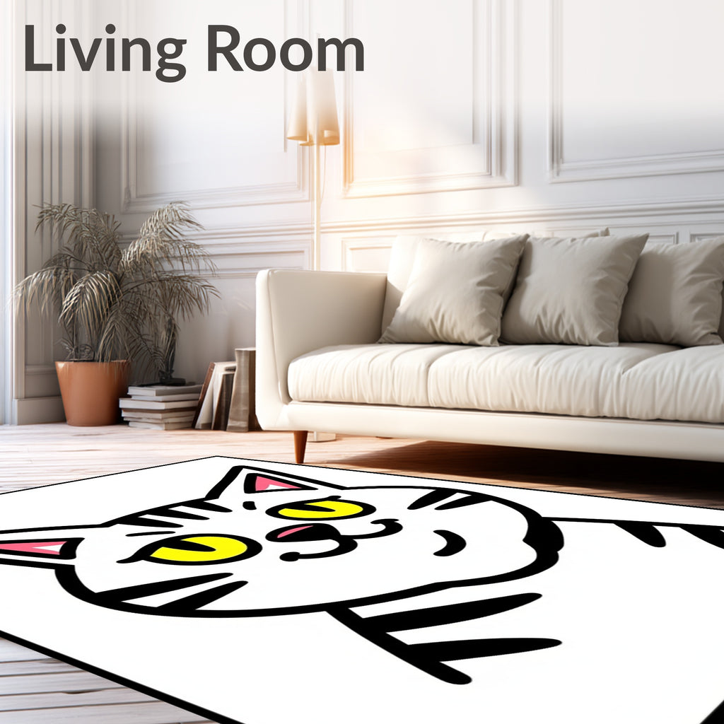 Playful White Cat With Yellow Eyes Rug