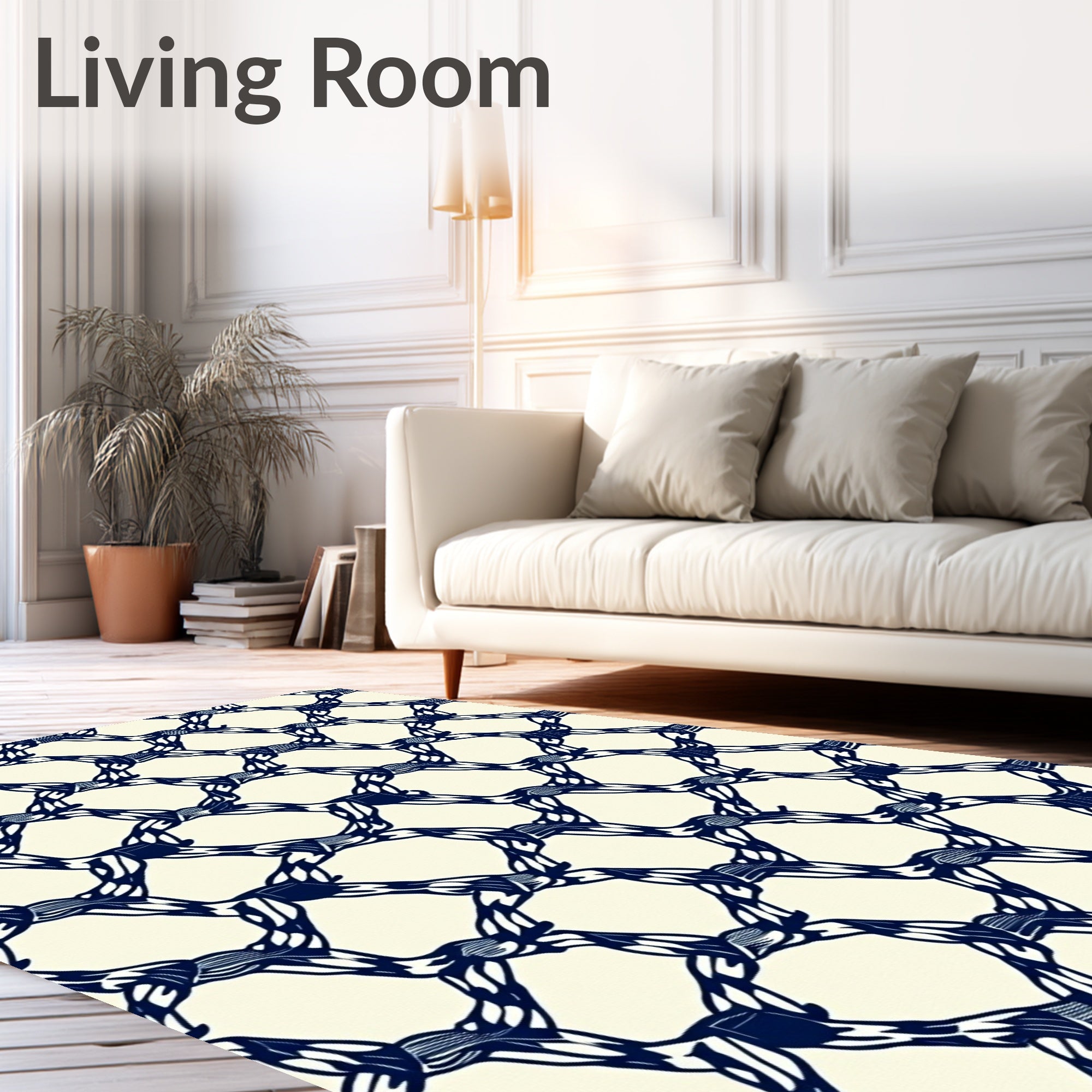 Navy Blue Interlocking Knot Diamond Rug