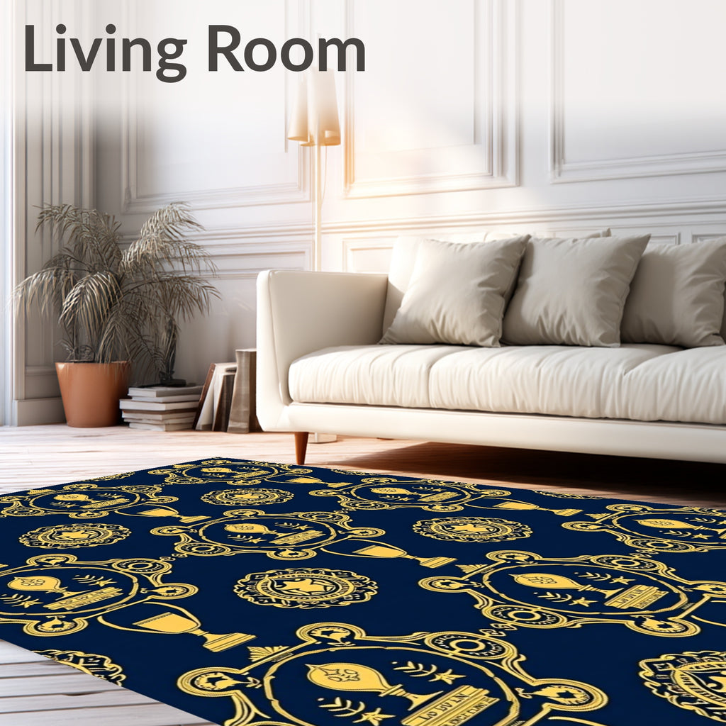 Golden Heraldic Trophy Emblem Navy Rug