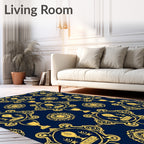 Golden Heraldic Trophy Emblem Navy Rug