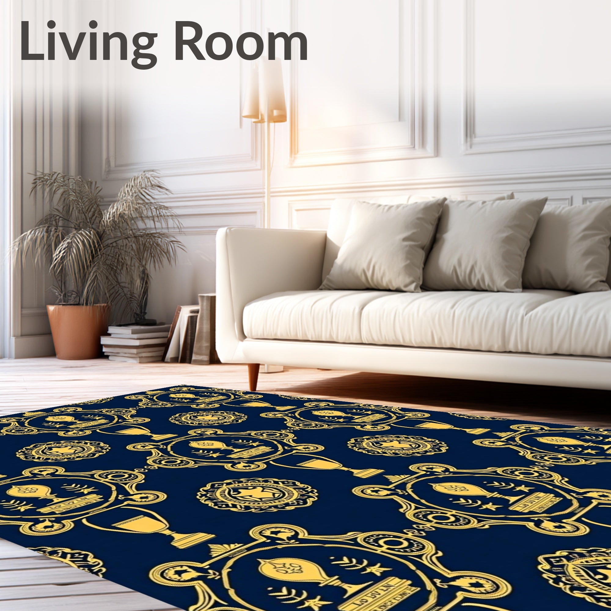 Golden Heraldic Trophy Emblem Navy Rug