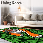 Bold Orange Tiger Jungle Leaves Rug