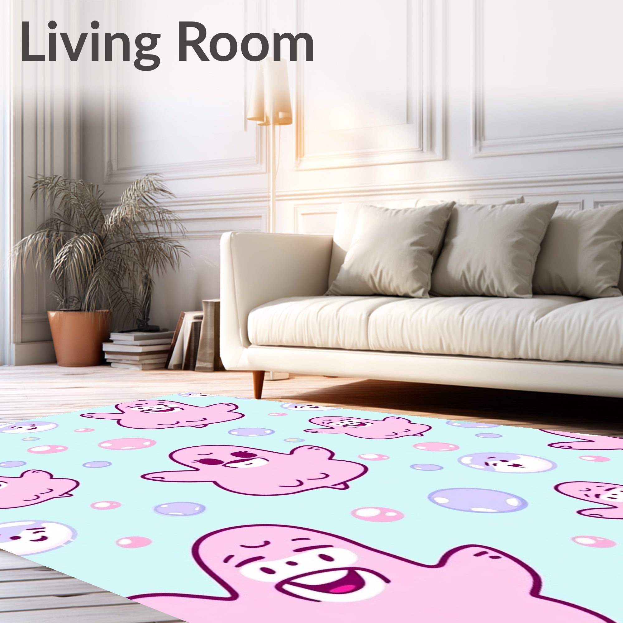 Cute Pink Ghost Bubbles Medley Rug