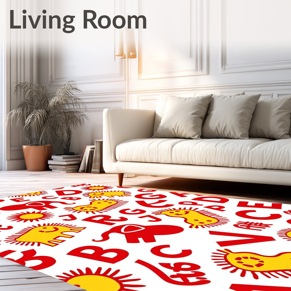Whimsical Red Alphabet Animal Sun Rug