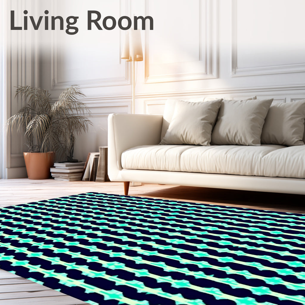 Dark Aqua Starburst Vertical Line Rug