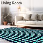 Dark Aqua Starburst Vertical Line Rug