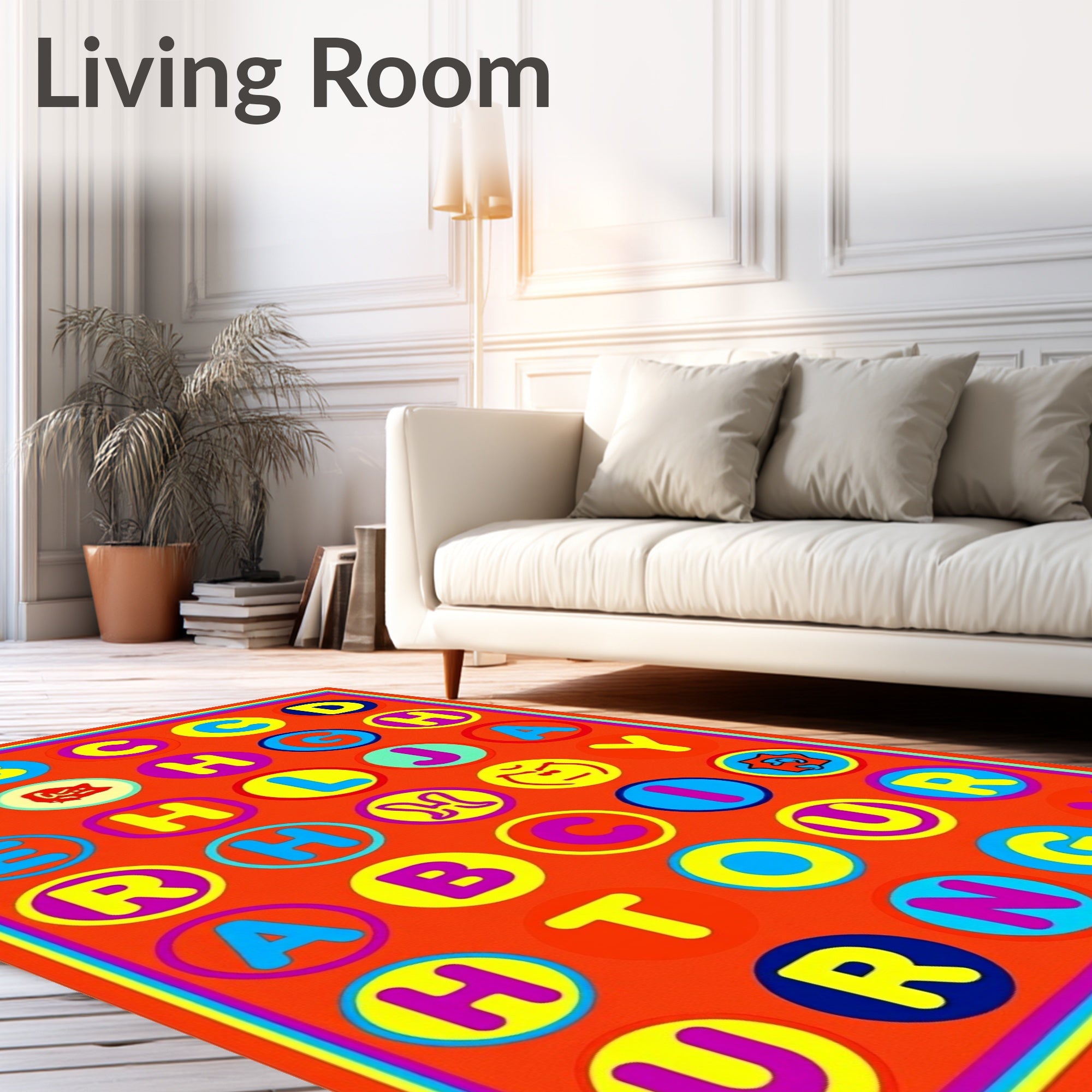 Retro Alphabet Circles Orange Rug