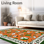 Whimsical Fox Faces Orange Green Border Rug