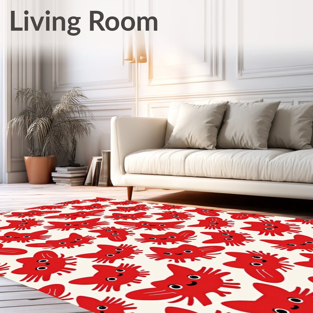 Cute Red Cat Faces Repeating Cream Rug
