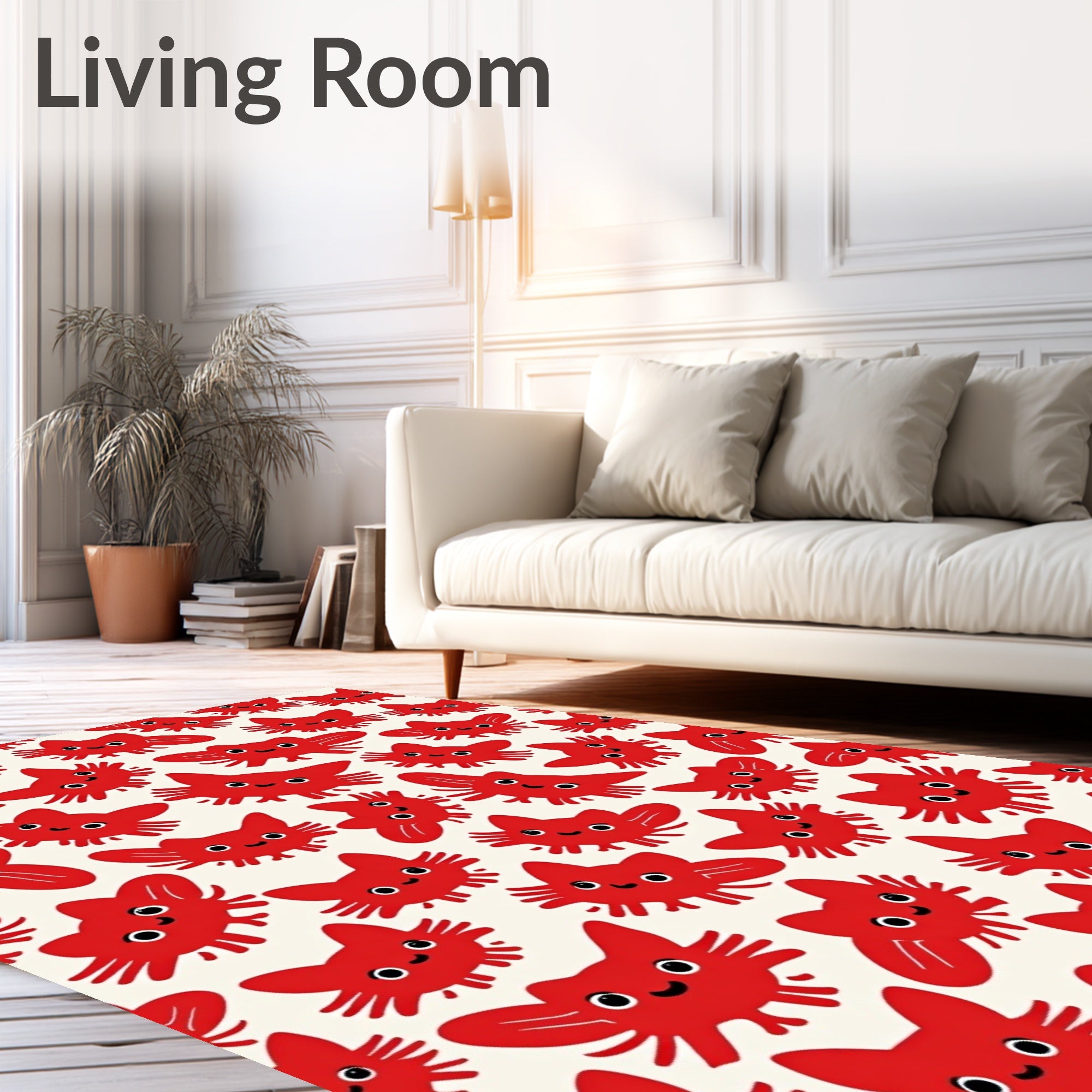 Cute Red Cat Faces Repeating Cream Rug