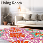 Vibrant Fuchsia Orange Floral Mandala Rug