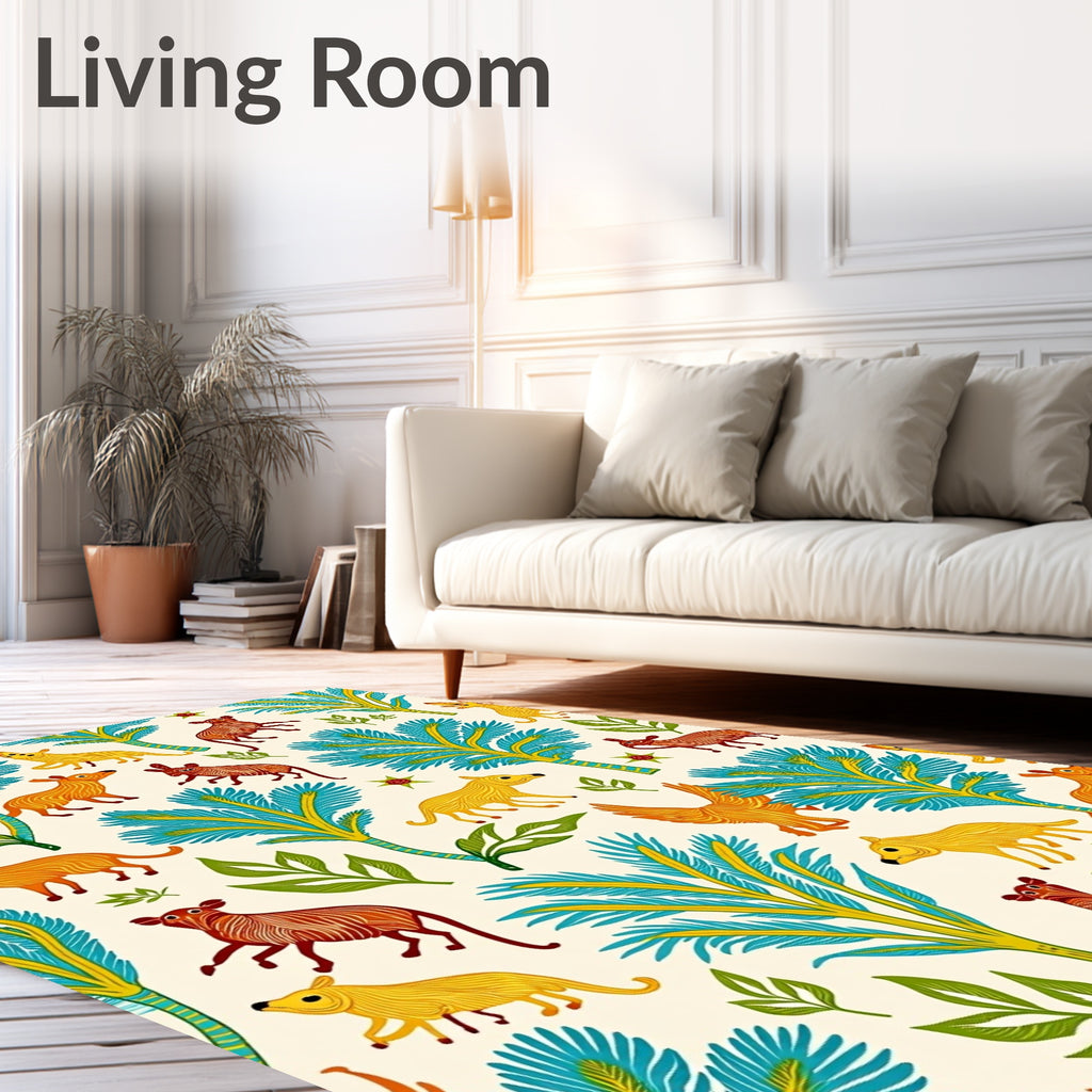 Folk Art Woodland Animals Tropical Trees Rug